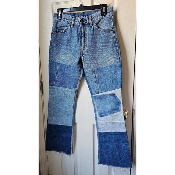 Levis 517 Orange Tab Jeans Womens 26" Cropped Bootcut Patchwork Grunge Raw Hem - Picture 1 of 7